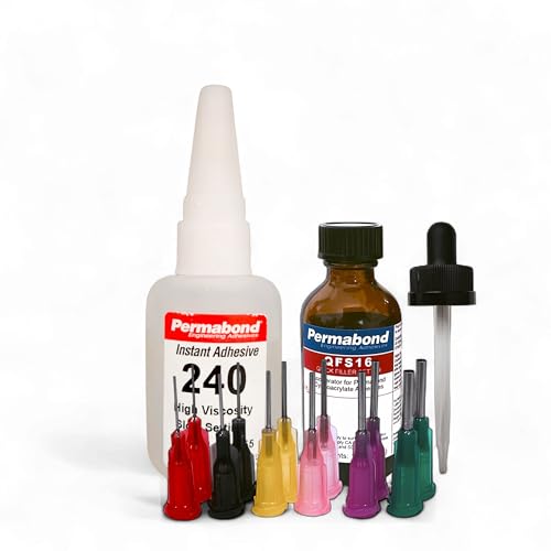 Maven Adhesivce Kits (Permabond 240) High Viscosity Cyanoacrylate Adhesive, Military-Spec Gap Filling for Porous Materials (Glue + Tips + Accelerator, 1oz) - style: Glue + Tips + Accelerator