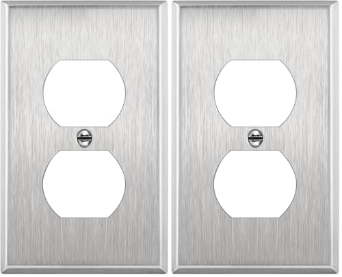 ENERLITES Duplex Receptacle Metal Wall Plate, Stainless Steel Outlet Cover, Corrosion Resistant, Size 1-Gang 4.50" x 2.76", UL Listed, 7721, 430, Silver (Pack of 2) - color: Stainless Steel, size: Standard Size (Pack of 2)