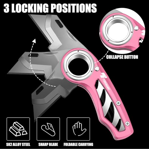 Tondiamo 2 Pcs Folding Pocket Utility Knife Box Cutter, Pink - color: Pink
