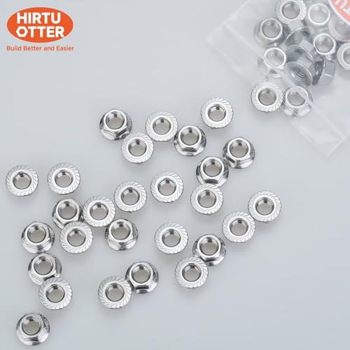 50 pcs 1/4"-20 Serrated Flange Hex Lock Nuts, 304 Stainless Steel 18-8 Full Thread Locknuts for Outdoor Furniture, Industrial Machinery, Automotive Repair & DIY Projects with Bright Finish - size: 1/4"-20