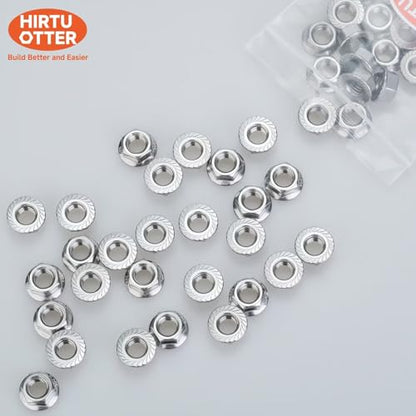 50 pcs 1/4"-20 Serrated Flange Hex Lock Nuts, 304 Stainless Steel 18-8 Full Thread Locknuts for Outdoor Furniture, Industrial Machinery, Automotive Repair & DIY Projects with Bright Finish - size: 1/4"-20