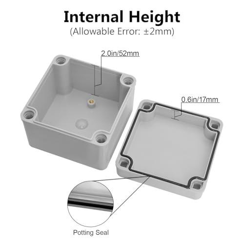 LeMotech IP67 Waterproof Junction Box ABS Plastic Project Box Dustproof Electrical Box Outdoor Enclosure for Electronics DIY Case Gray 3.9X 3.9X 3 inch (100x 100x 75 mm) - size: 3.9" x 3.9" x 3" (1pc)