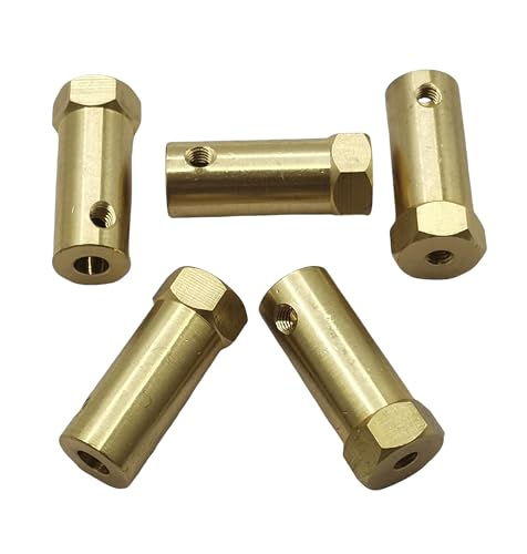 5Pcs 5mm Bore Brass Couplers, Hexagon Motor Shaft Coupling Flexible Connector with Screws and Wrench for Robotics and R/C Car Wheels Tires Shaft Motor - size: 5mm