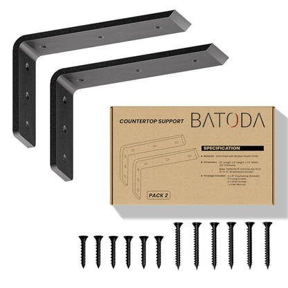 BATODA 10” Countertop Support Steel Brackets (2 PCS), Heavy Duty L Bracket - size: 10 Inch