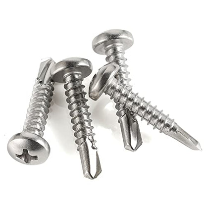 Mellewell #6 x 1/2" Pan Head Self Drilling Screws, Self Tapping Sheet Metal Screws, 410 Stainless Steel, 100 PCS - color: Silver, size: #6 x 1/2"