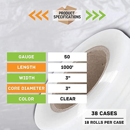 PSBM 684 Rolls 3 Inch x 1000 Feet Mini Stretch Film/Wrap with Plastic Handle, Industrial Strength Clear Shrink Plastic Wrap for Moving, Packing, Shipping, Bundling & Storage - size: 3 Inch, style: 684 Rolls