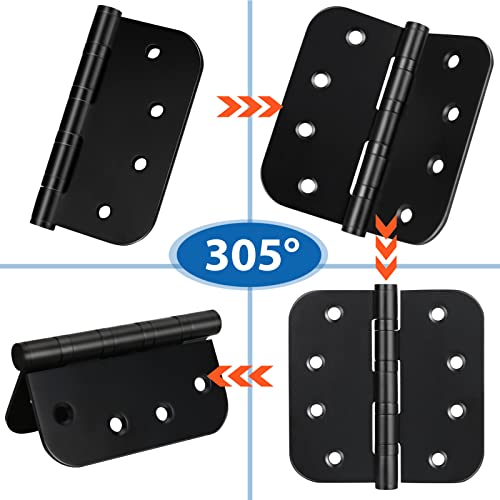 Ball Bearing Door Hinges Stainless Steel Heavy Duty Hinges 4 x 4 inch with 5/8 Inch Radius Corners Commercial Grade 3 Pack (Black) - color: Black