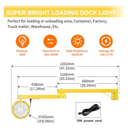 60W 6600LM LED Loading Dock Light-45 Foldable Arm ETL Listed