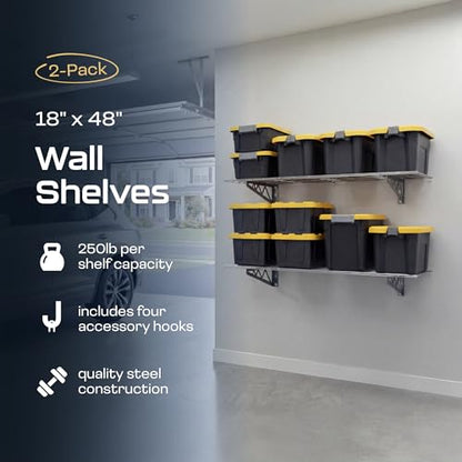 MonsterRax 18x48 White Garage Wall Shelf 2-Pack, 500lb, White - color: Hammertone, size: 18"x48"