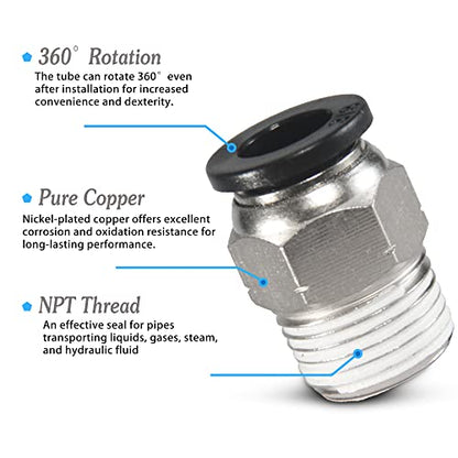 1/4" OD x 1/4" Male NPT Push-to-Connect Air Fittings, 10-Pack - size: OD 1/4 - NPT 1/4, style: Male thread
