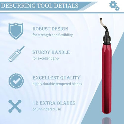 Deburring Tool with 12 HSS Blades for Metal Resin PVC 3D Print - color: Red