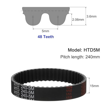 uxcell 3pcs HTD-5M Rubber Timing Belt 48 Teeth, 240mm Pitch Length x 15mm Width x 3.6mm Height, Closed Loop Pulley Timing Belt - size: 240mm
