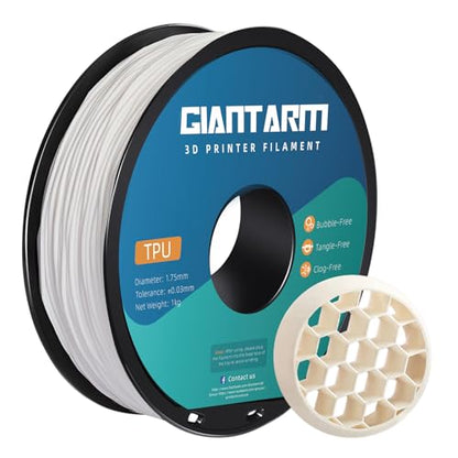 GIANTARM 95A TPU 3D Printer Filament 1.75mm, 1kg Spool, White, +/- 0.03mm - color: Tpu-white