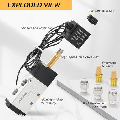 1/8" NPT Solenoid Valve 4V110-06, 5-Way 2-Pos, DC 24V, Out-of-Line - size: NPT1/8″, style: DC24/Out of line