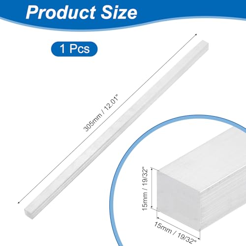 uxcell Square Aluminum Flat Bar, 19/32" Thickness 19/32" Width 12" Length Square 6061 Aluminum Bar Flat Plate, 15 x 15 x 305mm T6511 Solid New Mill Stock - size: 19/32" T x 19/32" W x 12" L(15x15x305mm)