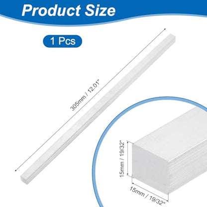 uxcell Square Aluminum Flat Bar, 19/32" Thickness 19/32" Width 12" Length Square 6061 Aluminum Bar Flat Plate, 15 x 15 x 305mm T6511 Solid New Mill Stock - size: 19/32" T x 19/32" W x 12" L(15x15x305mm)
