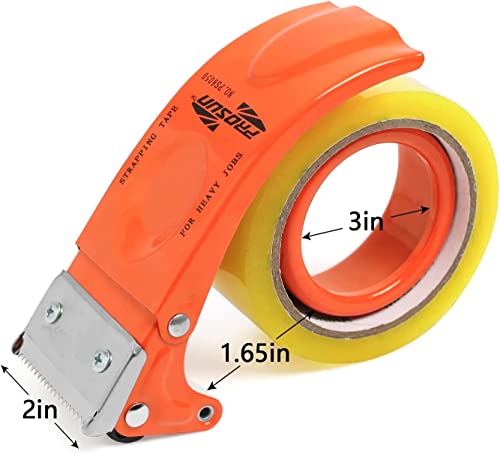 PROSUN 2 Pack Heavy Duty Metal Packing Tape Dispenser Gun and 2 Replacement Blades:2-inch Wide Tape Dispenser for Shipping, Moving, Office & Warehouse(2026 New Set 2" Orange+2" White) - color: Orange+white