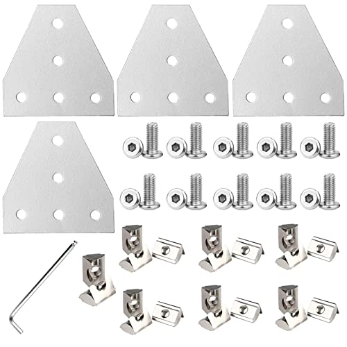 4Set 3030 Corner Bracket 5 Hole T Shape Joint Plates Set for 3030 Aluminum Extrusion AccessoriesSilver(T) - style: 4Set T Shape Silver