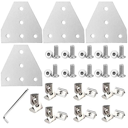 4Set 3030 Corner Bracket 5 Hole T Shape Joint Plates Set for 3030 Aluminum Extrusion AccessoriesSilver(T) - style: 4Set T Shape Silver