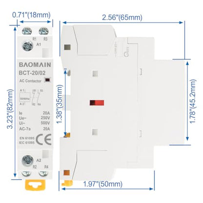BAOMAIN 220V AC 2-Pole 20A Modular Contactor, 2NC, DIN Rail Mount