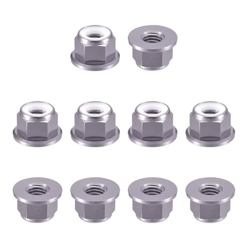 uxcell Nylon Insert Hex Lock Nuts, 10pcs - M8 x 1.25mm Aluminum Alloy Self-Locking Nut, Anodizing Flange Lock Nut for Fasteners(Titanium Gray) - size: M8 x 1.25mm