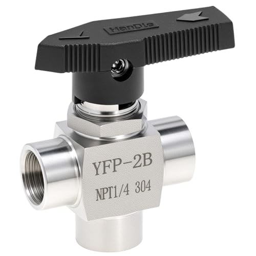 QWORK 1/4" NPT 3 Way Ball Valve, 304 Stainless Steel Fitting Panel Mount, L Port, 1000 PSI, Panel Mount, Reduce Port (Confirm 3mm or 5mm)