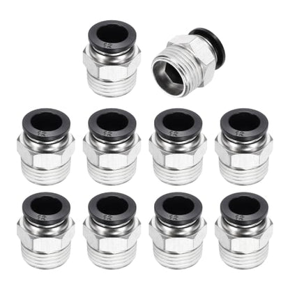 10Pcs Pneumatic Push to Connect Fitting Fit 12mm OD Tube 1/2 MNPT - color: Black, size: 12mm OD x 1/2 NPT