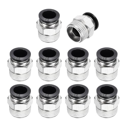10Pcs Pneumatic Push to Connect Fitting Fit 12mm OD Tube 1/2 MNPT - color: Black, size: 12mm OD x 1/2 NPT