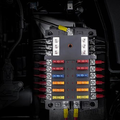300A 12 Way Blade Fuse Block, Waterproof 12 Circuits Boat Fuse Box Panel with Dual Positive Power Inputs and Negative Bus, Standard ATC/ATO Fuse Holder with LED Indicator, for 12V/24V Car Truck Marine