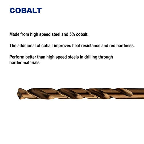 9/32-Inch Cobalt Steel M35 Jobber Length Twist Drill Bits for Hard Metal, Stainless Steel, Pack of 6 - size: 9/32 in