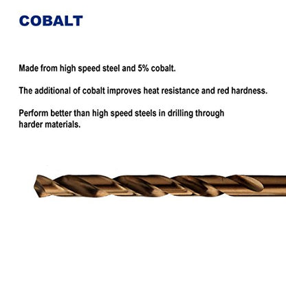 15/64-Inch Cobalt Steel M35 Jobber Length Twist Drill Bits for Hard Metal, Stainless Steel, Pack of 12 - size: 15/64 in