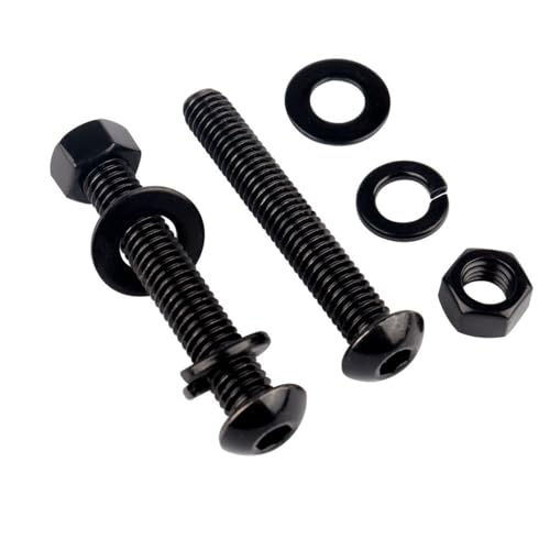 8 Sets 3/8-16 x 1-1/2" Button Head Socket Cap Bolts Screws, Hex Nuts, Flat & Lock Washers, 304 Stainless Steel 18-8 Fully Machine Thread, Black - color: Black, size: 3/8-16 x 1-1/2" (8 Sets)