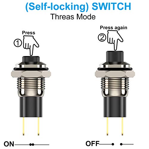 Push Button Switch, Self-Locking Mini Switches Latching 10mm Round DC24V 0.5A Black Cap 5PCS - style: black