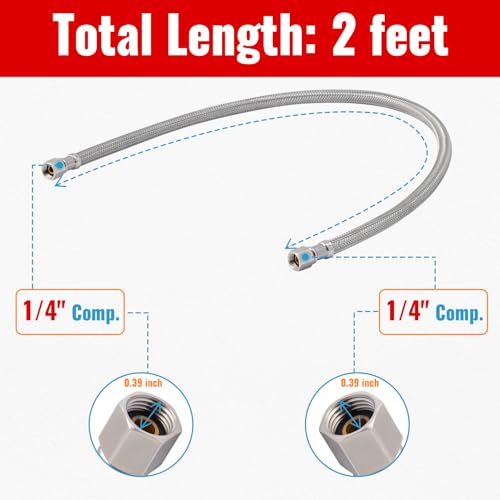 SUNGATOR 2 FT Refrigerator Water Line, 1/4" Comp x 1/4" Comp Ice Maker Hose - size: 2 Feet