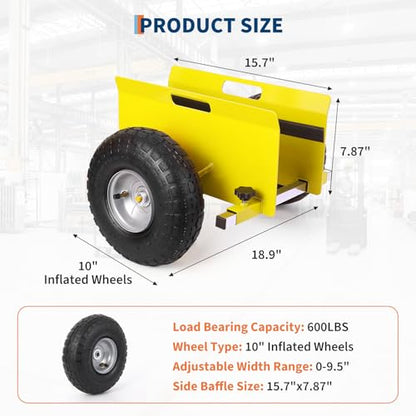 600 LBS Panel Dolly, Door Dolly Adjustable Drywall Mover with 10" Tires - size: Yellow-2 PCS