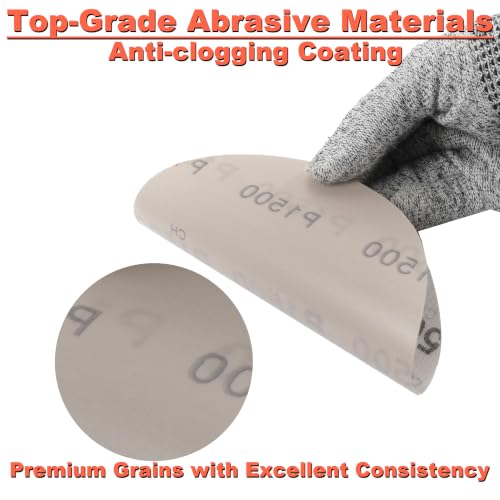 5 Inch 8 Hole Hook and Loop Sanding Discs: 100Pcs, 400-2000 Assorted Grit