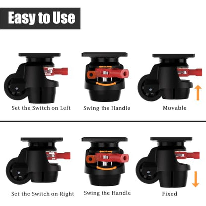 Leveling Casters Wheels Set of 4, Heavy Duty 2200LBS Load, 2 Inch