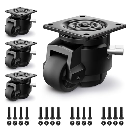 Leveling Casters Heavy Duty with Upgraded Ratchet Handle Design, Adjustable Retractable Casters Set of 4, Swivel Industrial Castor Wheels for Workbench (80F, 4400 Lbs Capacity, Black) - style: 80F-4400LBS-Black