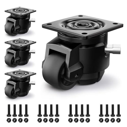 Leveling Casters Heavy Duty with Upgraded Ratchet Handle Design, Adjustable Retractable Casters Set of 4, Swivel Industrial Castor Wheels for Workbench (80F, 4400 Lbs Capacity, Black) - style: 80F-4400LBS-Black