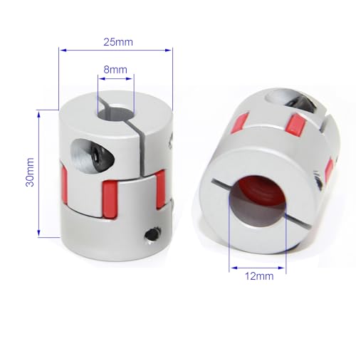 8mm to 12mm Bore Aluminium Plum Flexible Shaft Coupling Servo Stepper Motor Jaw D25xL30 Connector Flexible Shaft Couplers for 3D Printer/CNC Machine/DIY Encoder, 2pcs/Pack(8mmx12mm) - size: 8mmx12mm