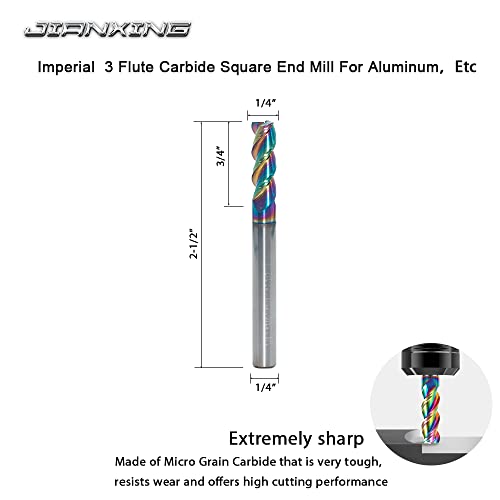 1/4" Carbide Square End Mill, 3 Flute, DLC Coating, 4 Pcs - size: 1/4" (4 Pieces)