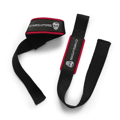 Gymreapers Lifting Wrist Straps for Weightlifting, Bodybuilding, Powerlifting, Strength Training, & Deadlifts - Padded Neoprene with 18" Cotton - color: Black/Red