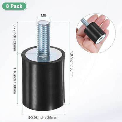 M METERXITY 8-Pack Rubber Mounts D25mmxH30mm Male/Female Vibration Isolators Cylindrical Shock Absorber W M8 x 20mm Studs for Air Compressor/Car/Pump/Boat/Garage Motor/Bobbins Rubber Isolators - size: M8 x 20mm, 25mm x 30mm