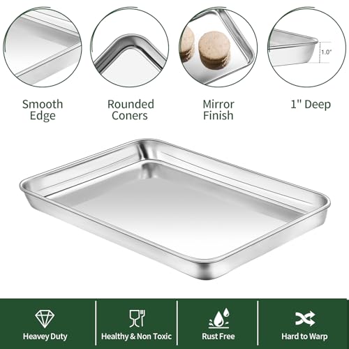 Small Baking Sheet with Cooling Rack Set [2 Baking Pans + 2 Wire Racks], CEKEE Stainless Steel Cookie Sheets for Baking, Heavy Duty & Dishwasher Safe Baking Sheets for Oven, Size 9 x 7 x 1 Inch - size: 9 inch