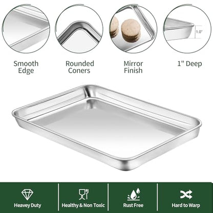 Small Baking Sheet with Cooling Rack Set [2 Baking Pans + 2 Wire Racks], CEKEE Stainless Steel Cookie Sheets for Baking, Heavy Duty & Dishwasher Safe Baking Sheets for Oven, Size 9 x 7 x 1 Inch - size: 9 inch