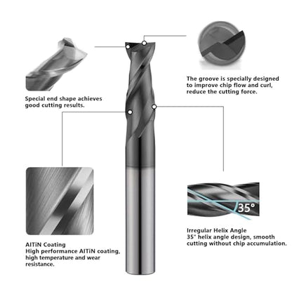 1/4" Tungsten Carbide Square End Mill 2 Flute Micro Grain Milling Bits Set,AlTiN Coating,for Milling Alloy Steels,Cast Iron,Carbon Steel(5PCS) - size: 1/4 in