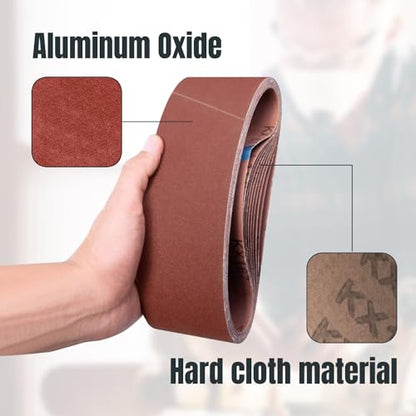 POWERTEC 3 x 18 Inch Sanding Belts, 80 Grit Aluminum Oxide Belt Sander Sanding Belt for Portable Belt Sander, Wood & Paint Sanding, Metal Polishing, 10PK (110810)