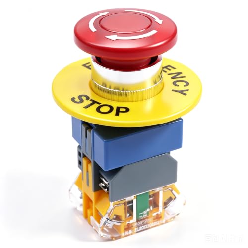 mxuteuk 22mm 110/120V LED Light Red Mushroom Emergency Stop Push Button Switch Illuminated Shut Off Estop Button 1 NC 1 NO 440V 10A, LAY37-11ZSD - color: Red/110 LED, size: 1NC 1NO