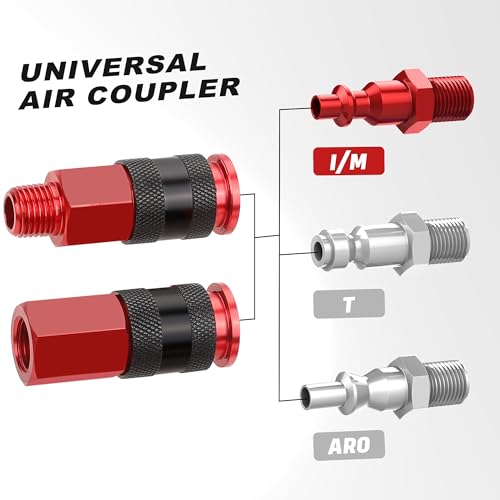 Hromee Universal Air Coupler and Industrial Air Plug Kit, 1/4 Inch Threads and Body Size, 36 Pieces Air Compressor Hose Fittings