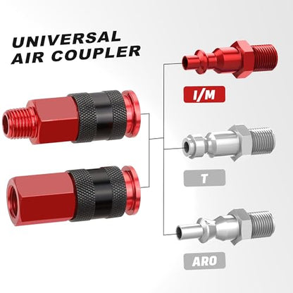 Hromee Universal Air Coupler and Industrial Air Plug Kit, 1/4 Inch Threads and Body Size, 36 Pieces Air Compressor Hose Fittings